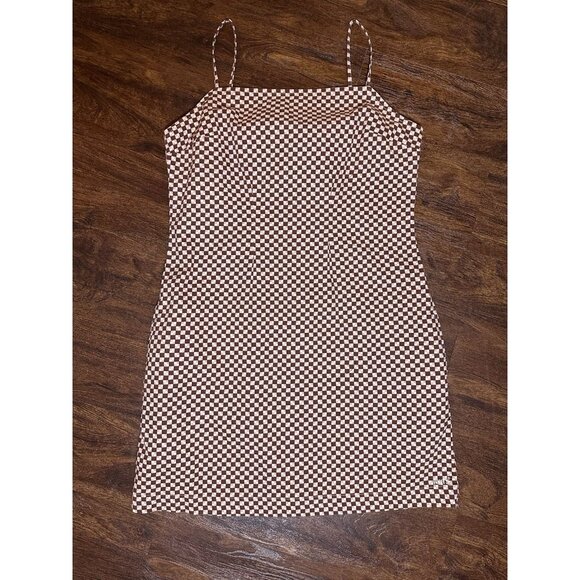 NWT LEVI'S Mini Dress L Brown/Pink Multicolor Check Adj. Spag. Straps w/pockets - Picture 4 of 13